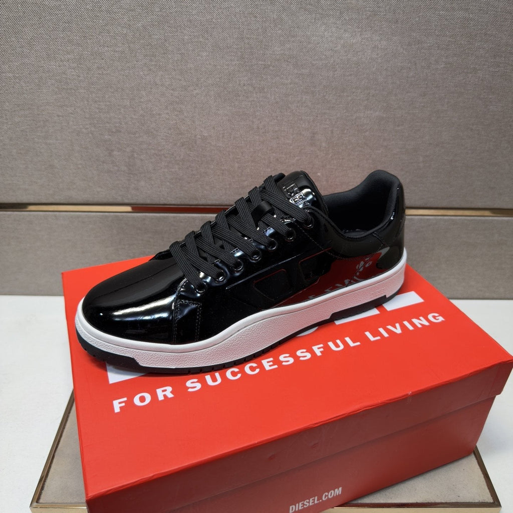 Diesel Glossy Black Low-Top Sneakers — side