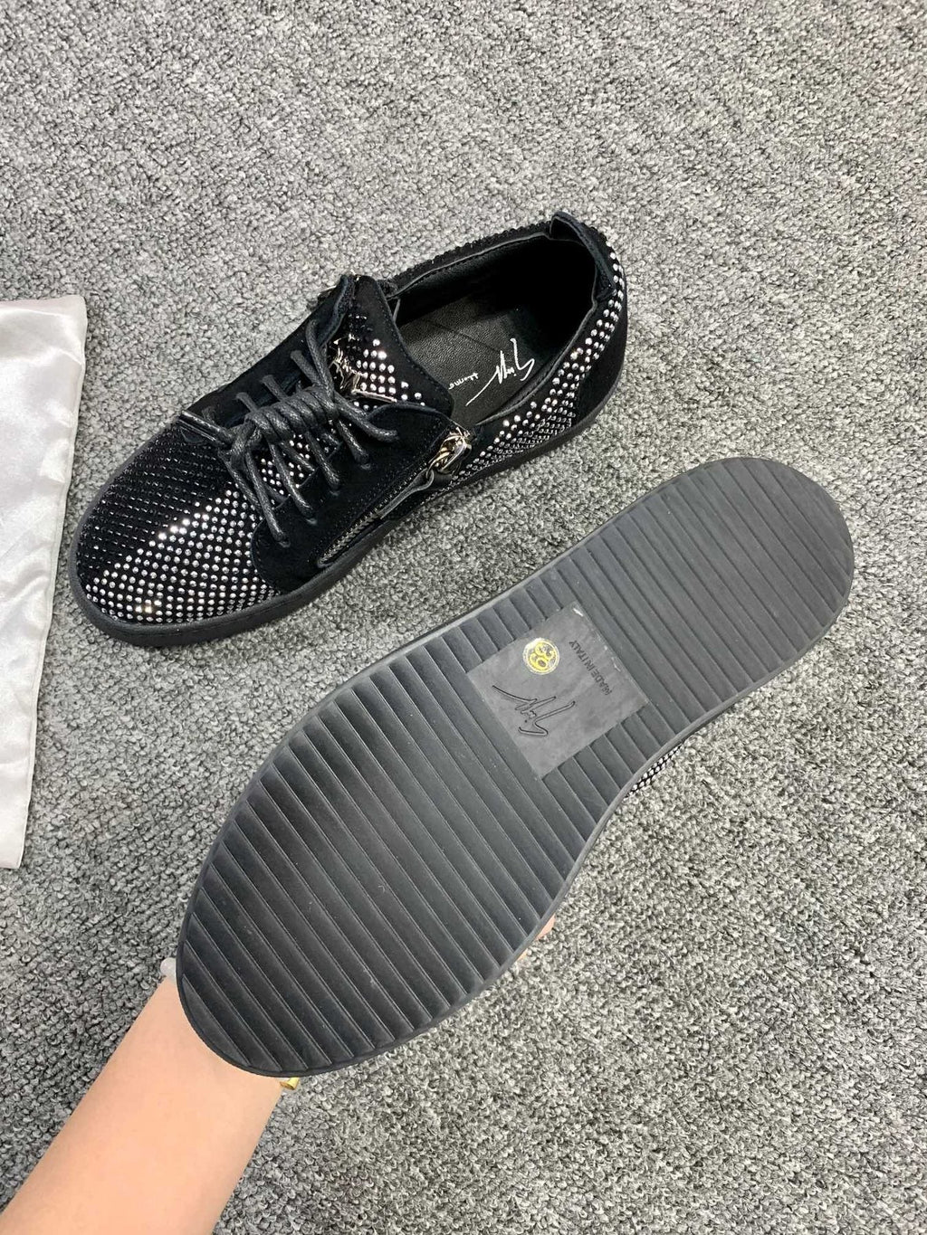 Giuseppe Zanotti Black Studded Low-Top Sneakers — side