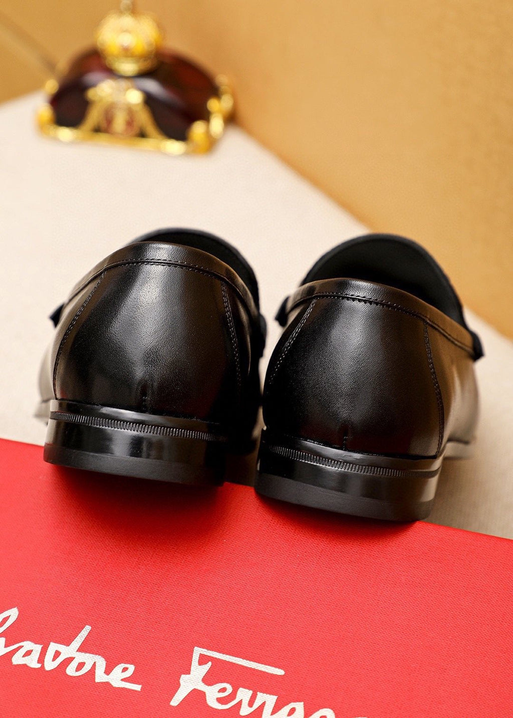 Ferragamo Black Embossed Buckle Loafers — back