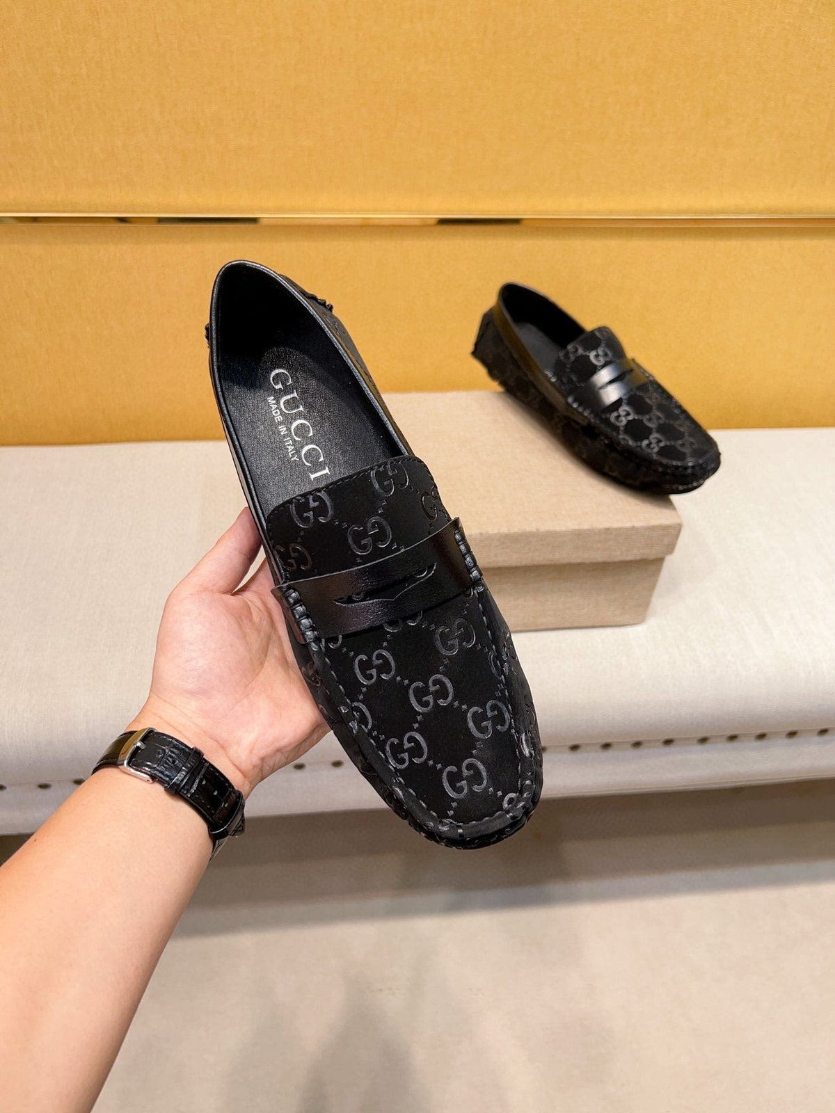 Gucci Black Patterned Loafers — front