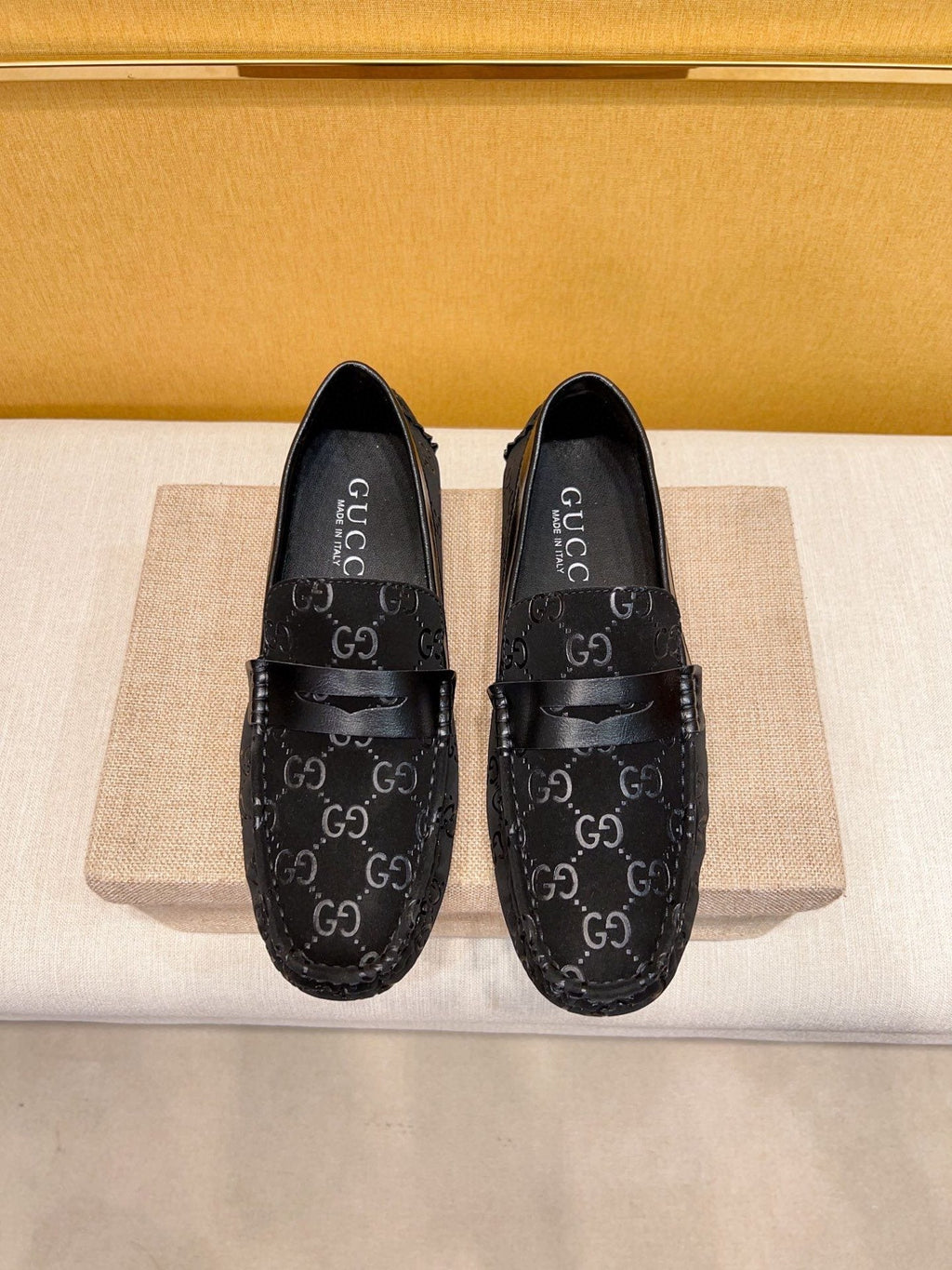 Gucci Black Patterned Loafers — hero