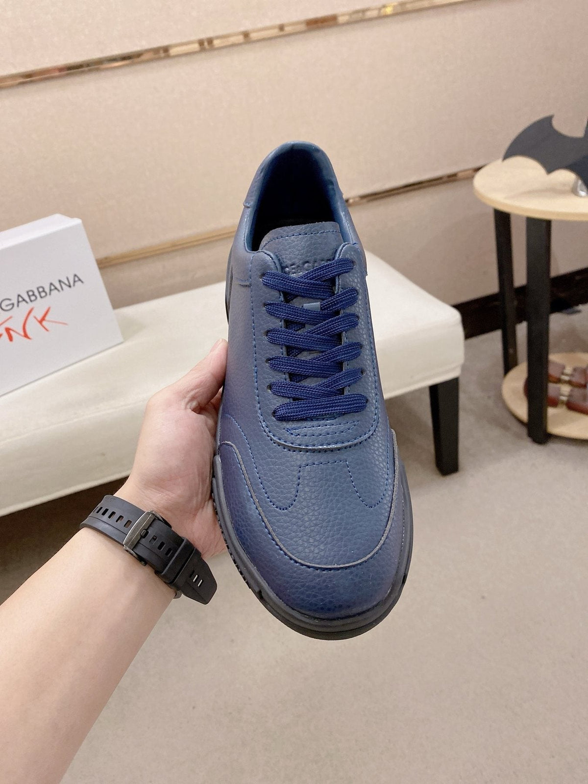 Dolce & Gabbana Navy Blue Low-Top Sneakers — front