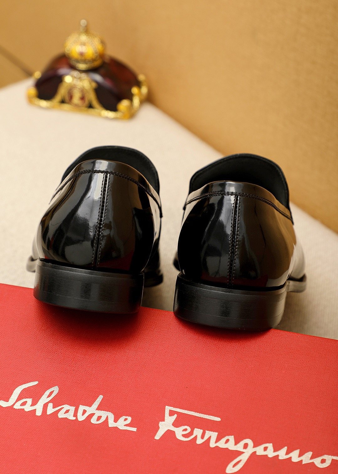 Ferragamo Black Patent Bit Loafers — detail