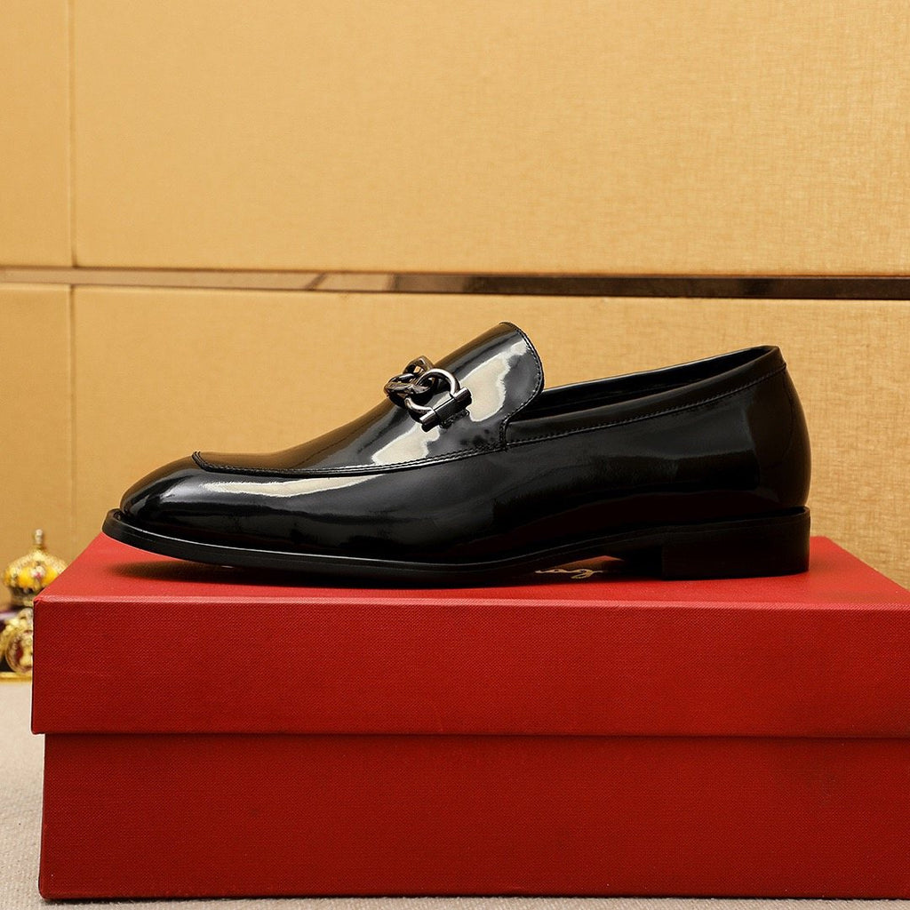 Ferragamo Black Patent Bit Loafers — detail