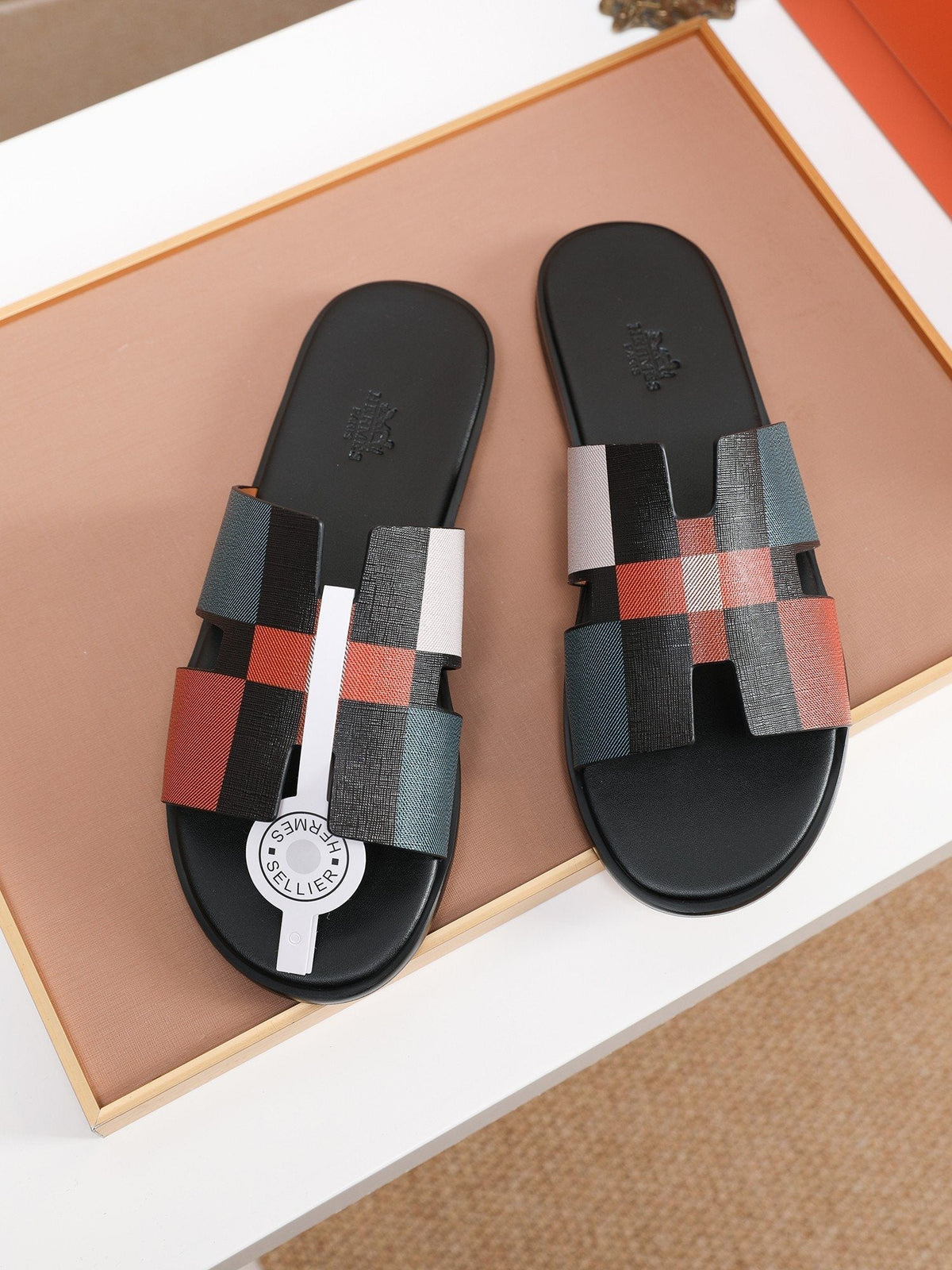 Hermès Plaid H-Strap Slide Sandals — hero