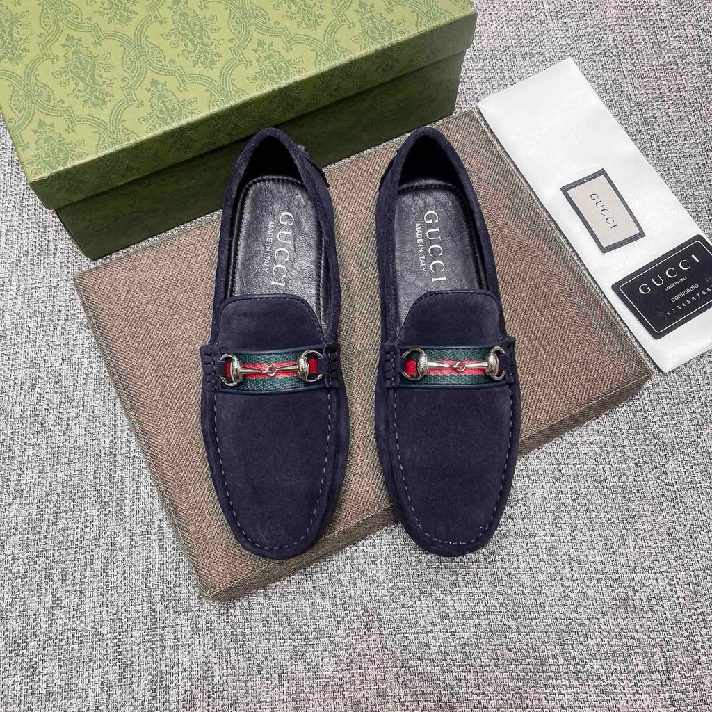 Gucci Navy Striped-Bit Driving Loafers — hero
