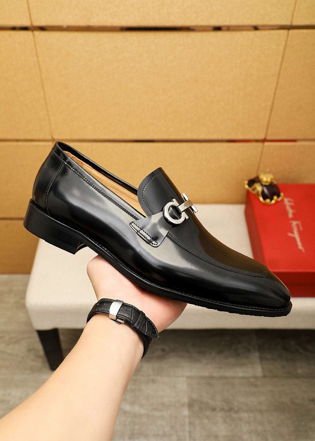 Ferragamo Black Hardware Loafers — model