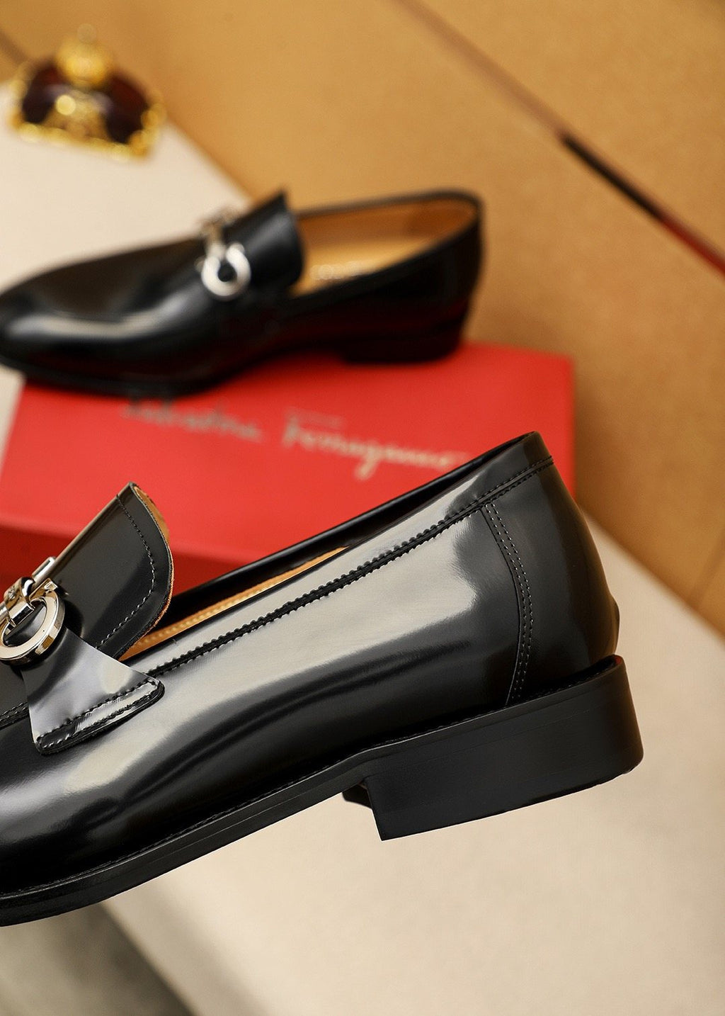 Ferragamo Black Hardware Loafers — back