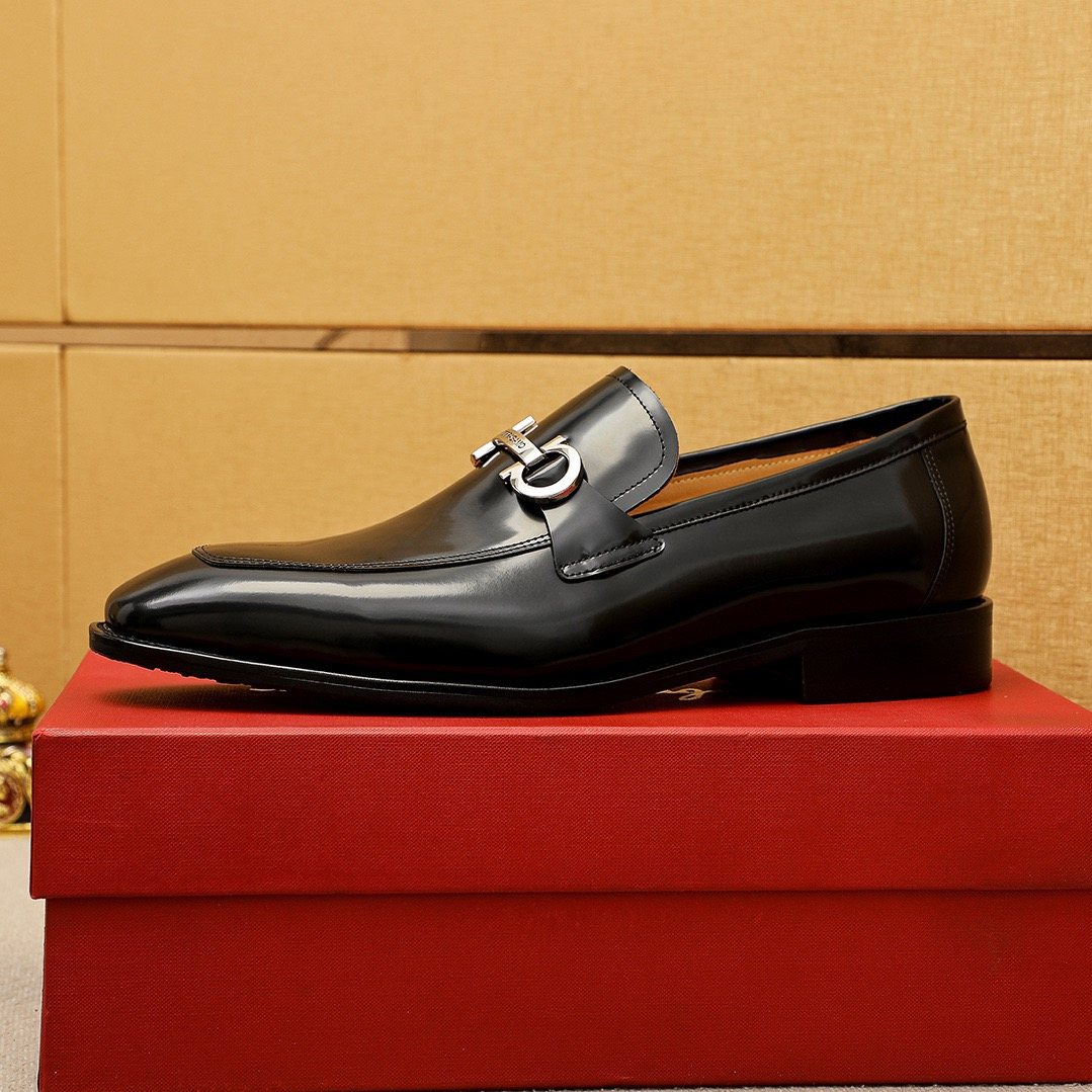 Ferragamo Black Hardware Loafers — side