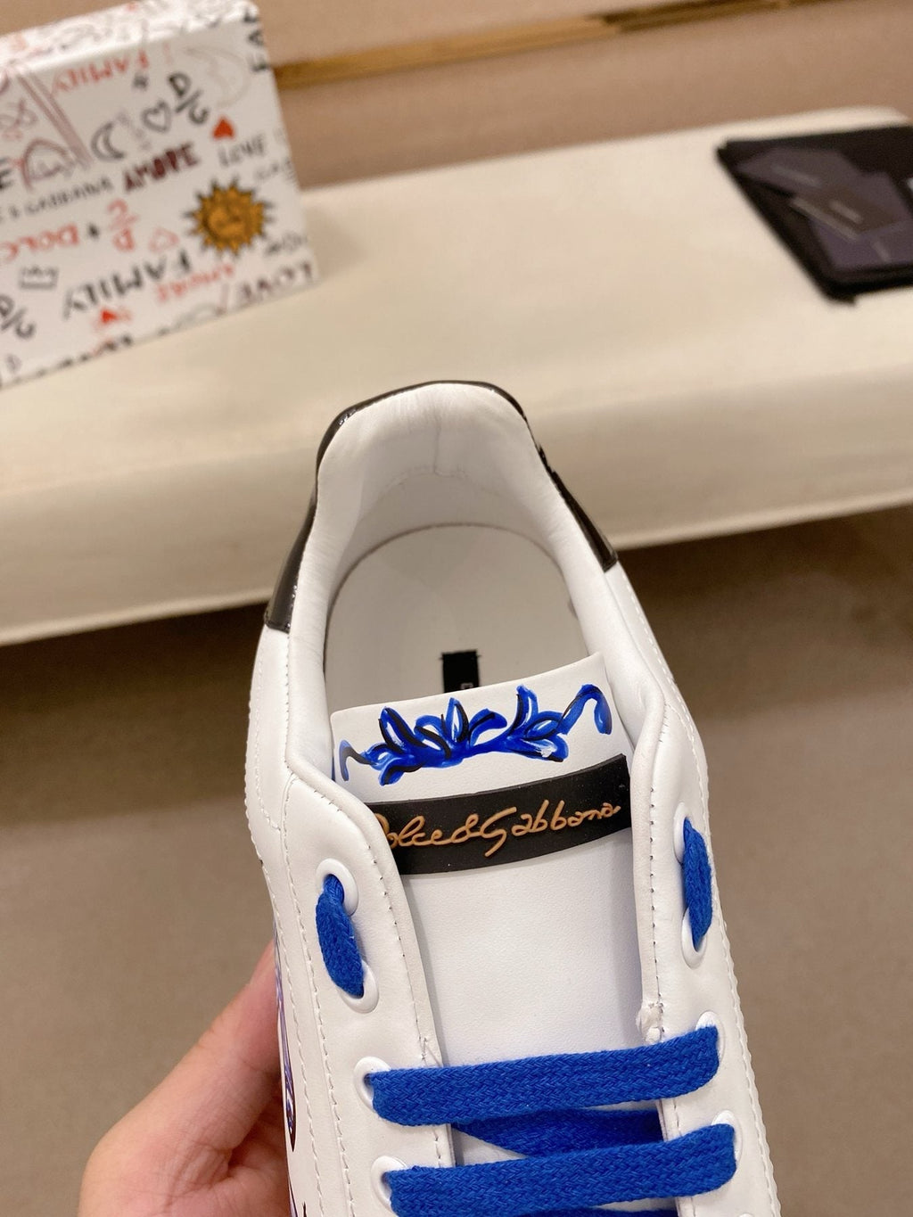 Dolce & Gabbana White Blue Graphic Sneakers — detail