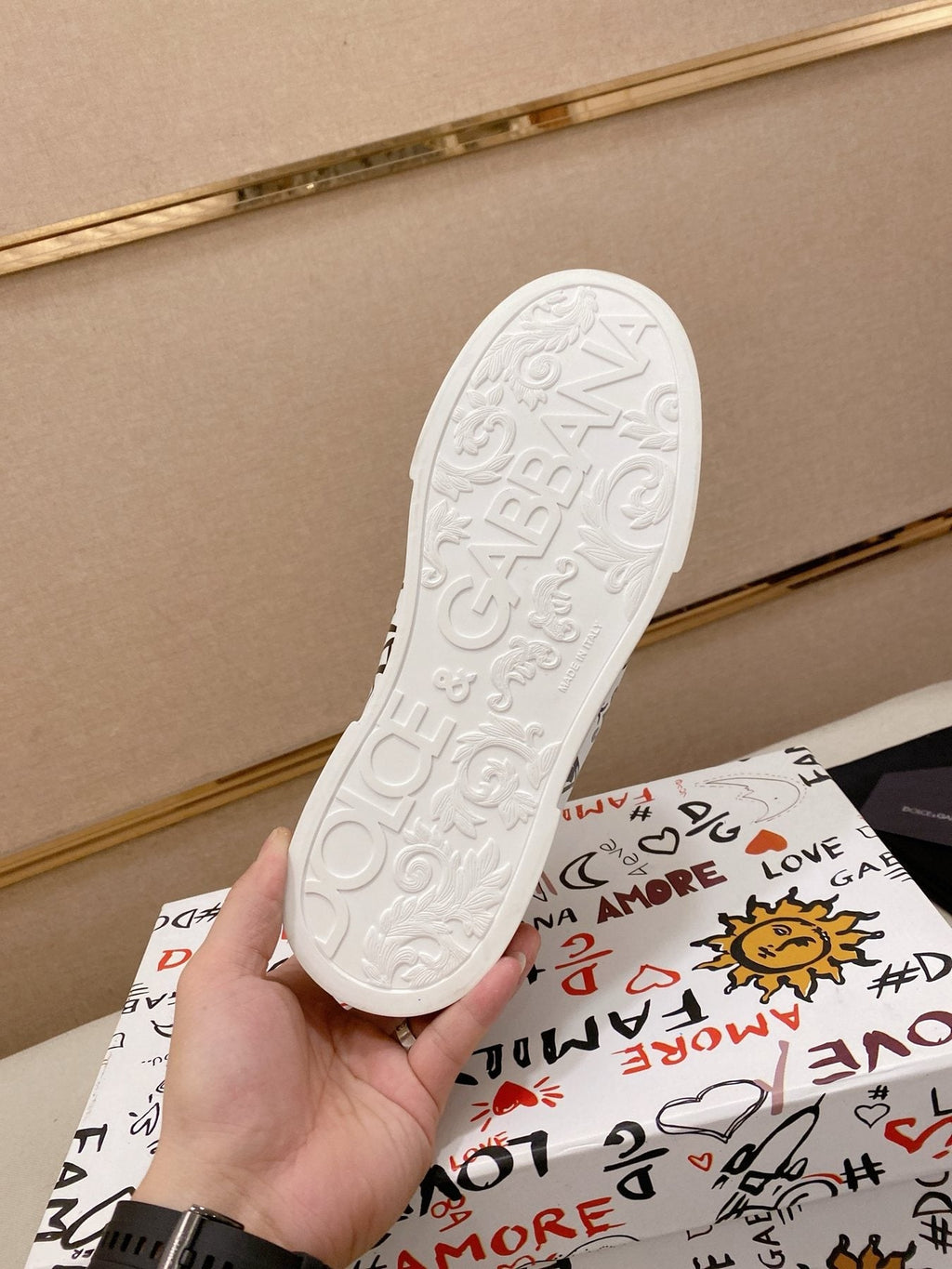 Dolce & Gabbana White Blue Graphic Sneakers — detail