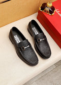 Ferragamo Black Embossed Buckle Loafers — hero