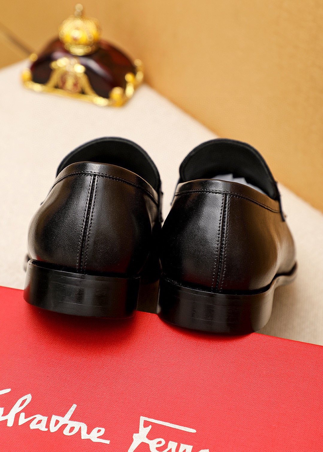 Ferragamo Black Embossed Buckle Loafers — back