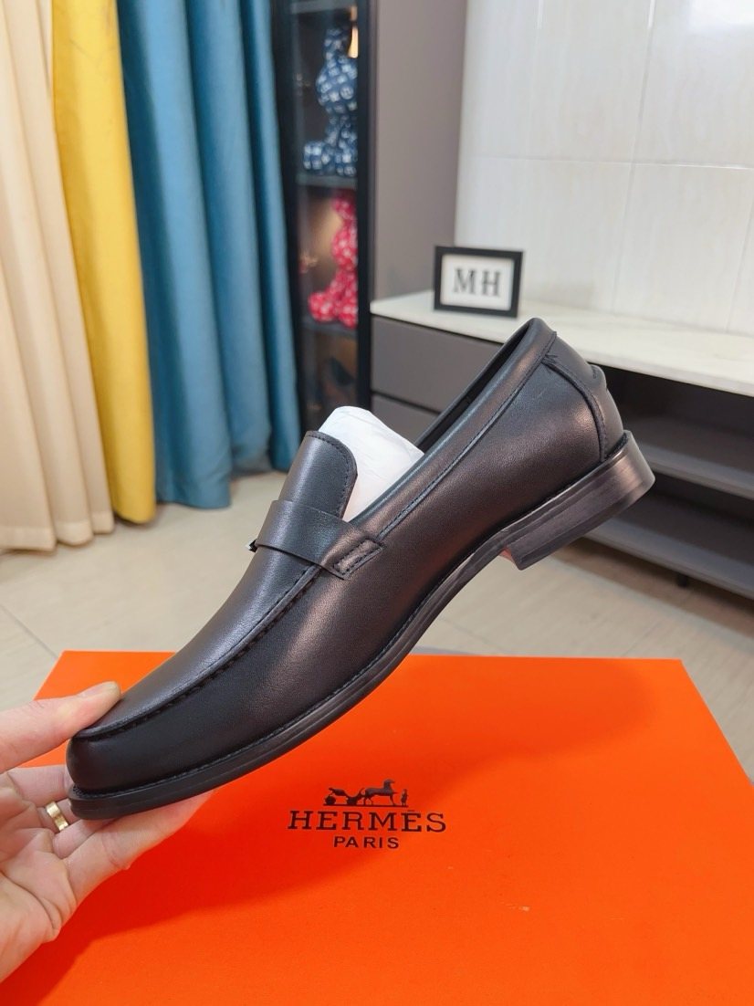Hermès Black H-Hardware Loafers — side