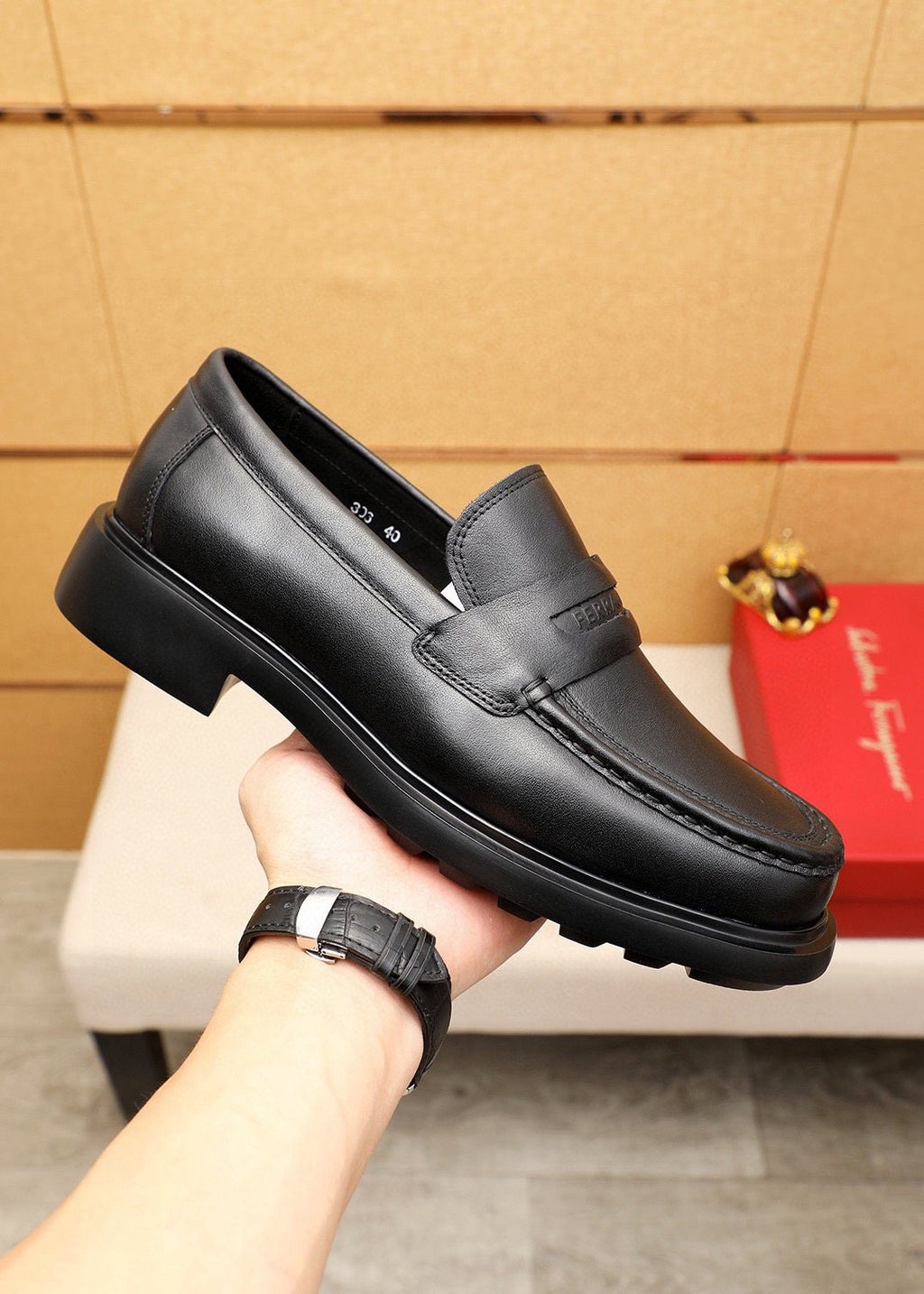 Ferragamo Black Leather Loafers — model