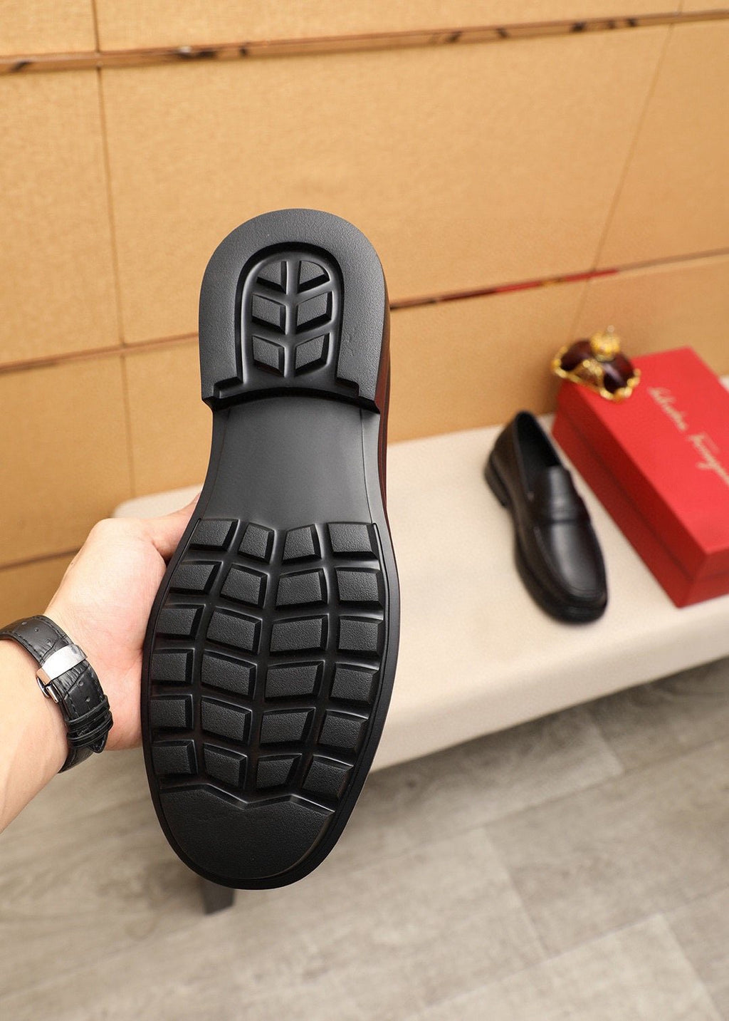 Ferragamo Black Leather Loafers — side