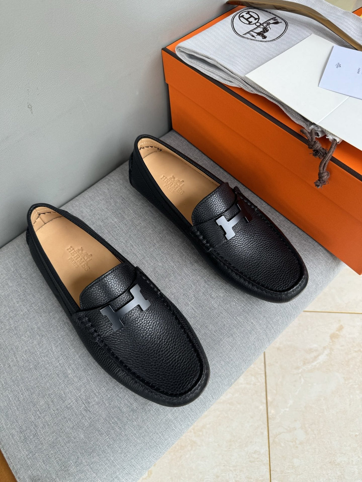 Hermès Black H-Hardware Loafers — hero