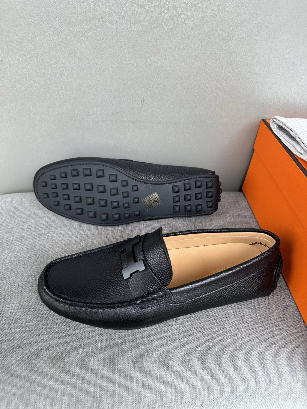 Hermès Black H-Hardware Loafers — side