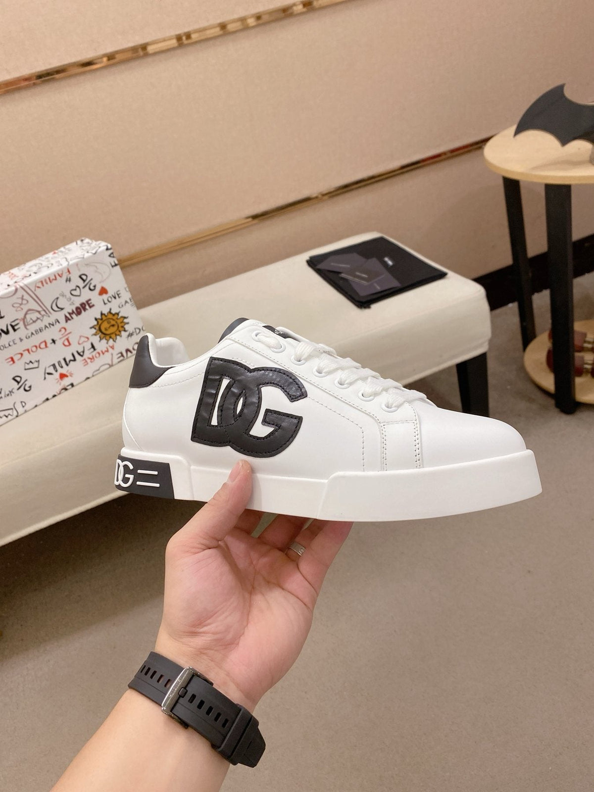 Dolce & Gabbana White Black Accent Sneakers — side