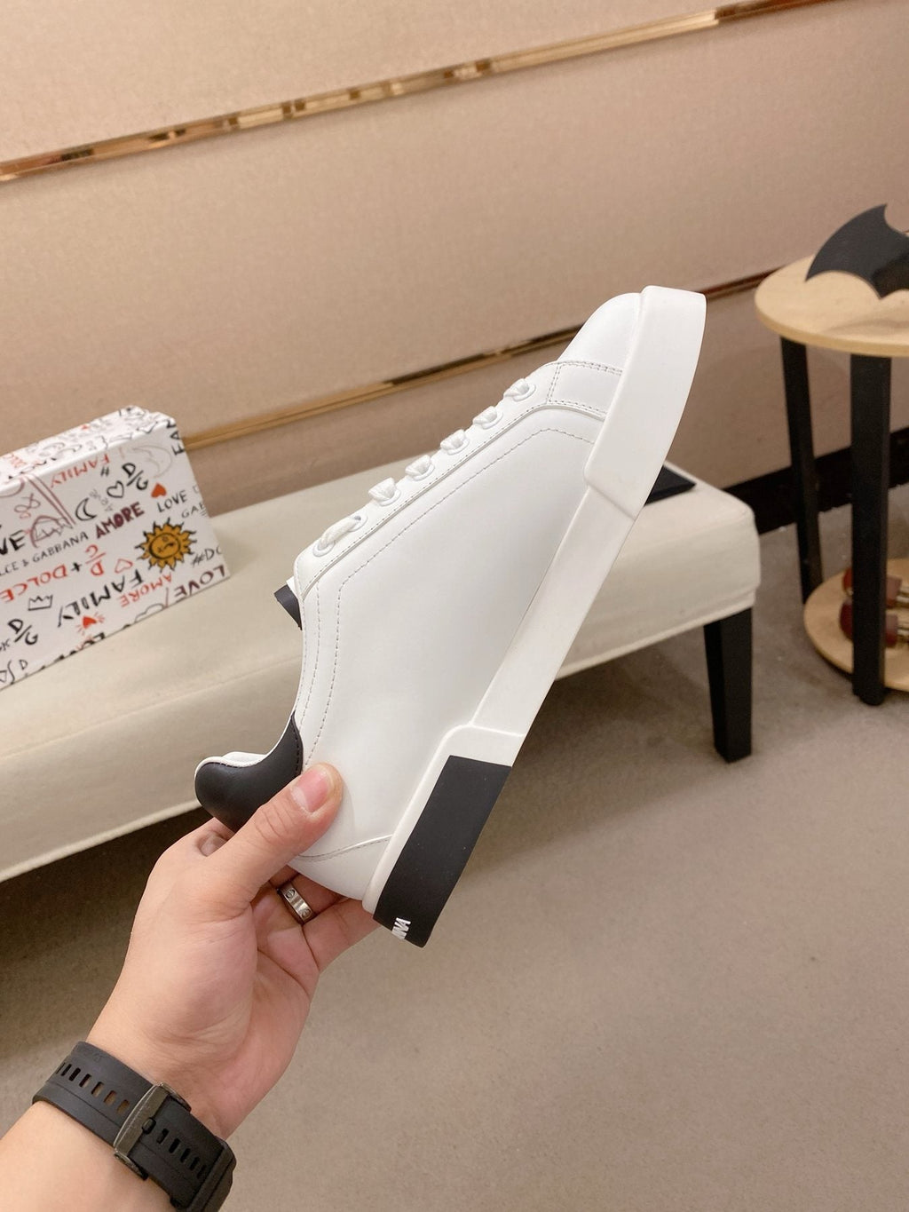 Dolce & Gabbana White Black Accent Sneakers — back