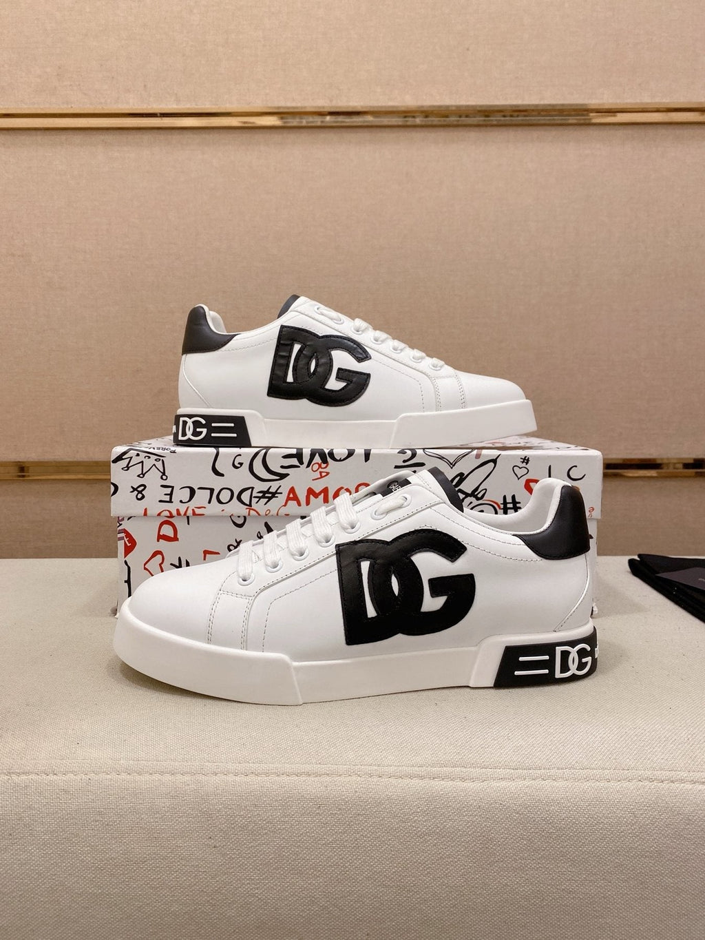Dolce & Gabbana White Black Accent Sneakers — side