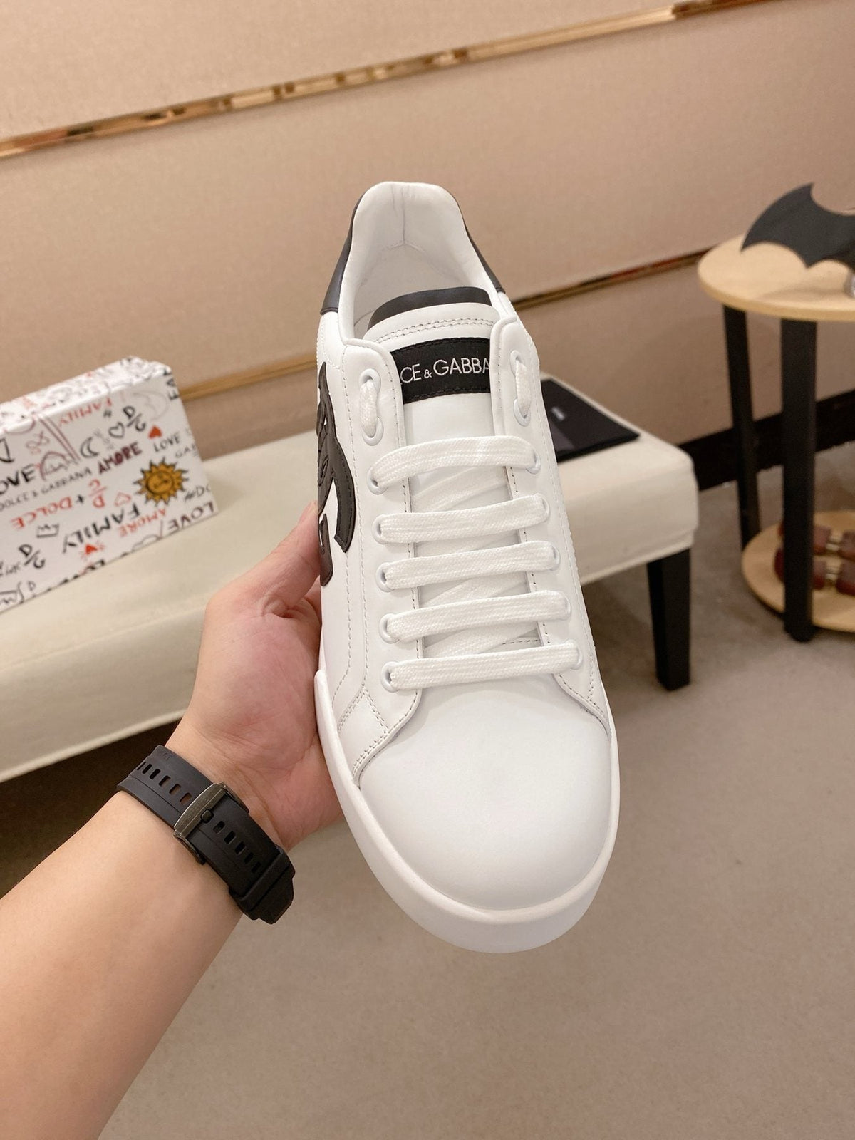Dolce & Gabbana White Black Accent Sneakers — front