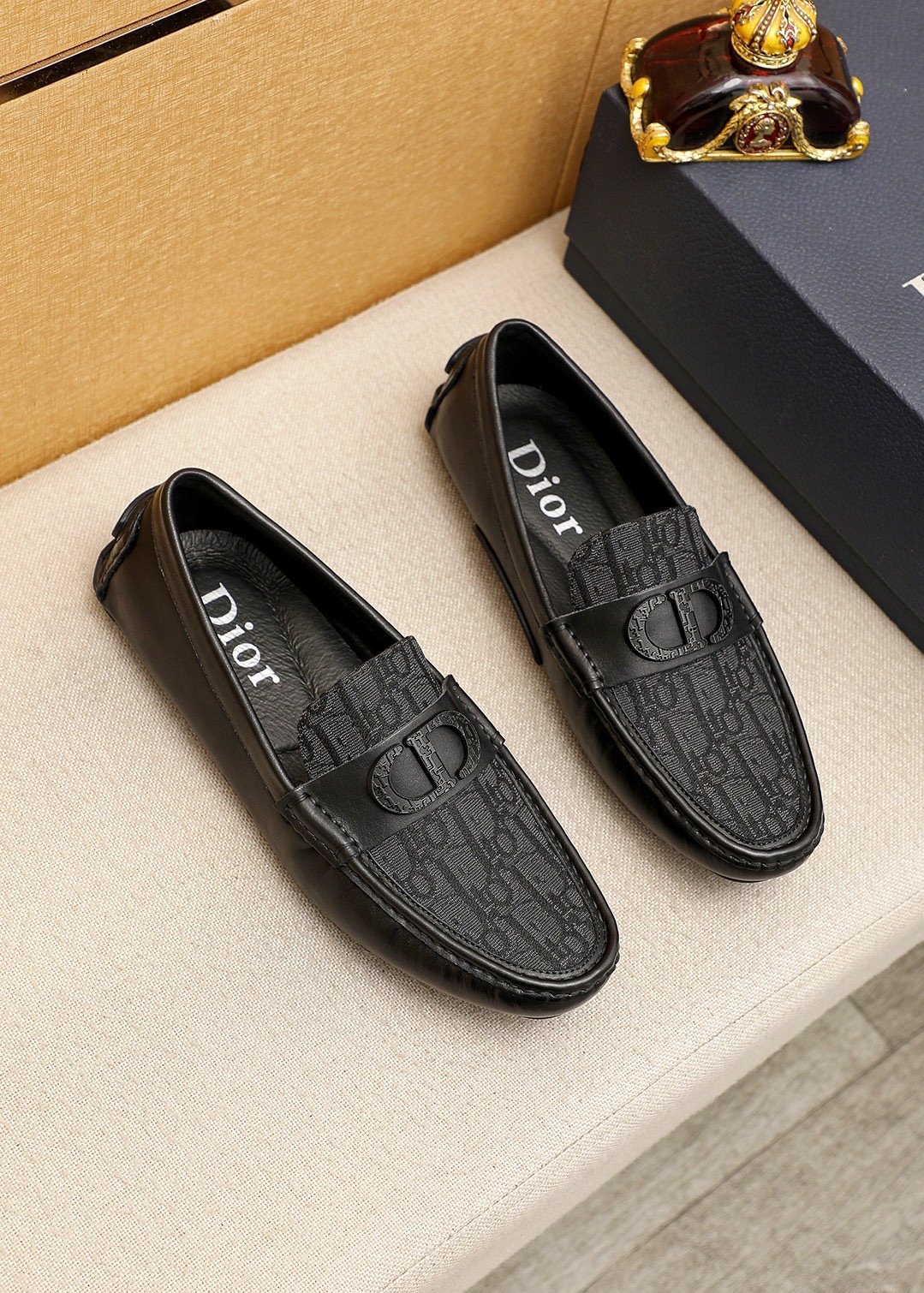 Dior Black Embossed Buckle Loafers — hero