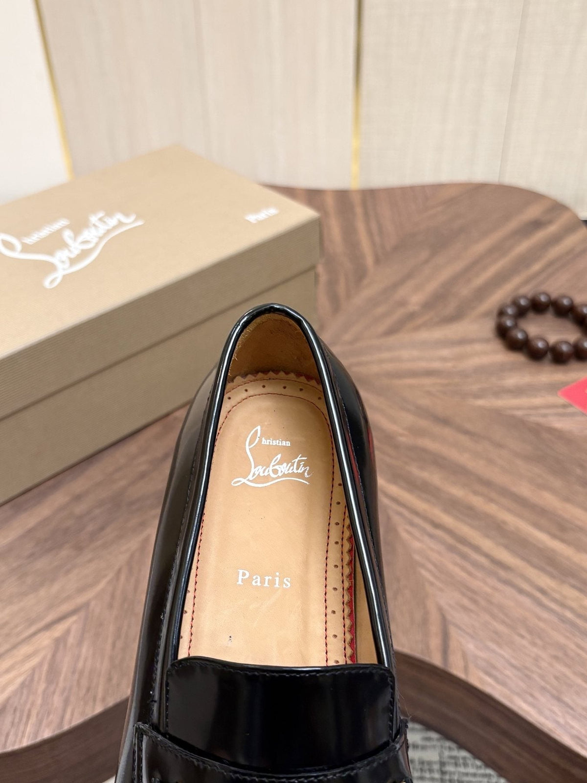 Christian Louboutin Black Gold-Tone Hardware Loafers — detail