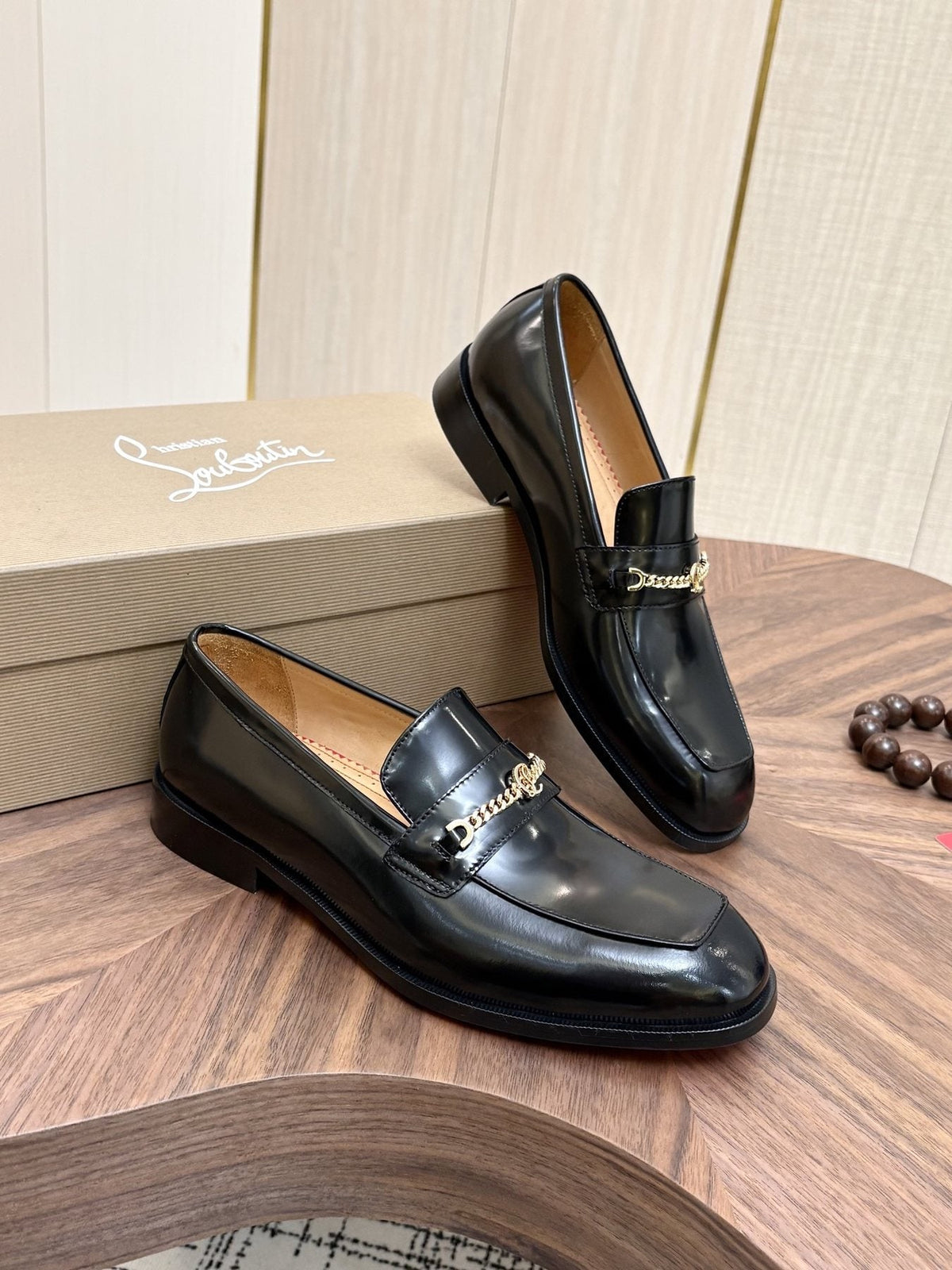 Christian Louboutin Black Gold-Tone Hardware Loafers — side
