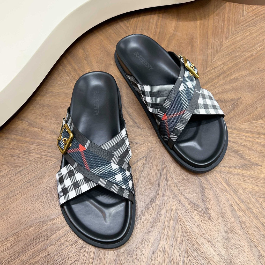 Burberry Checked Cross-Strap Slide Sandals — front