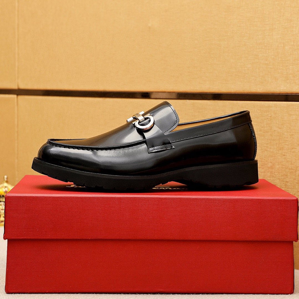 Ferragamo Black Hardware Loafers — side