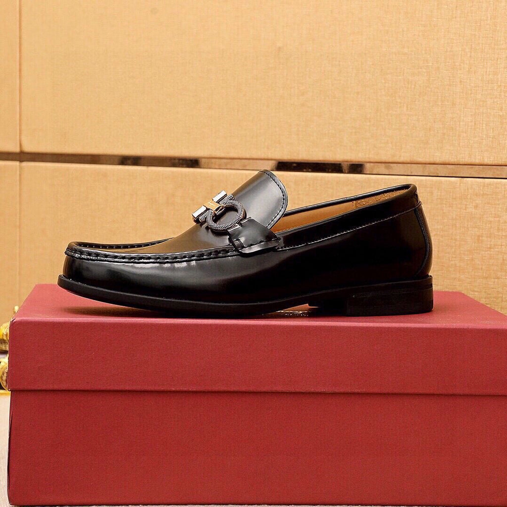 Ferragamo Black Hardware Loafers — side