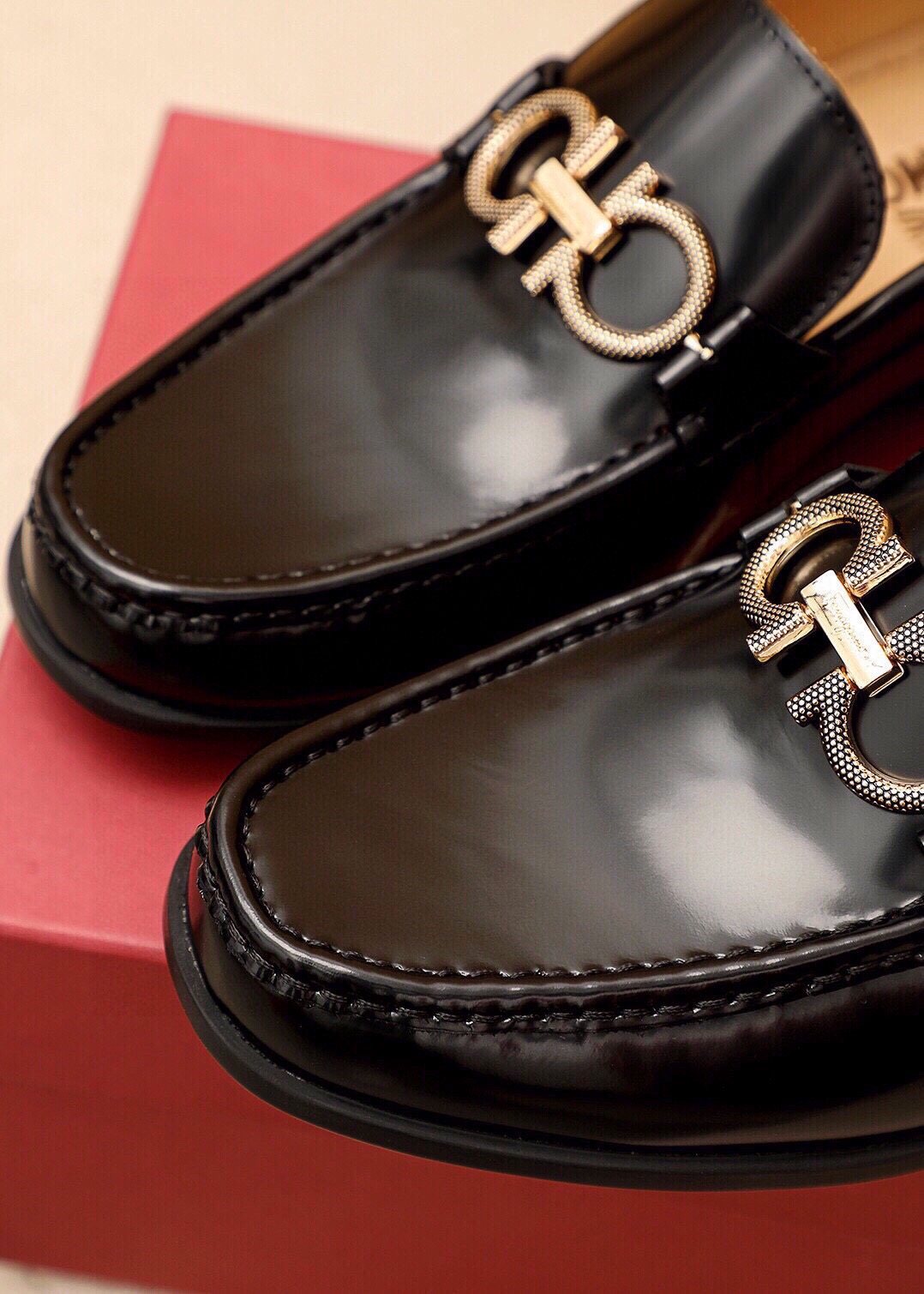 Ferragamo Black Hardware Loafers — detail