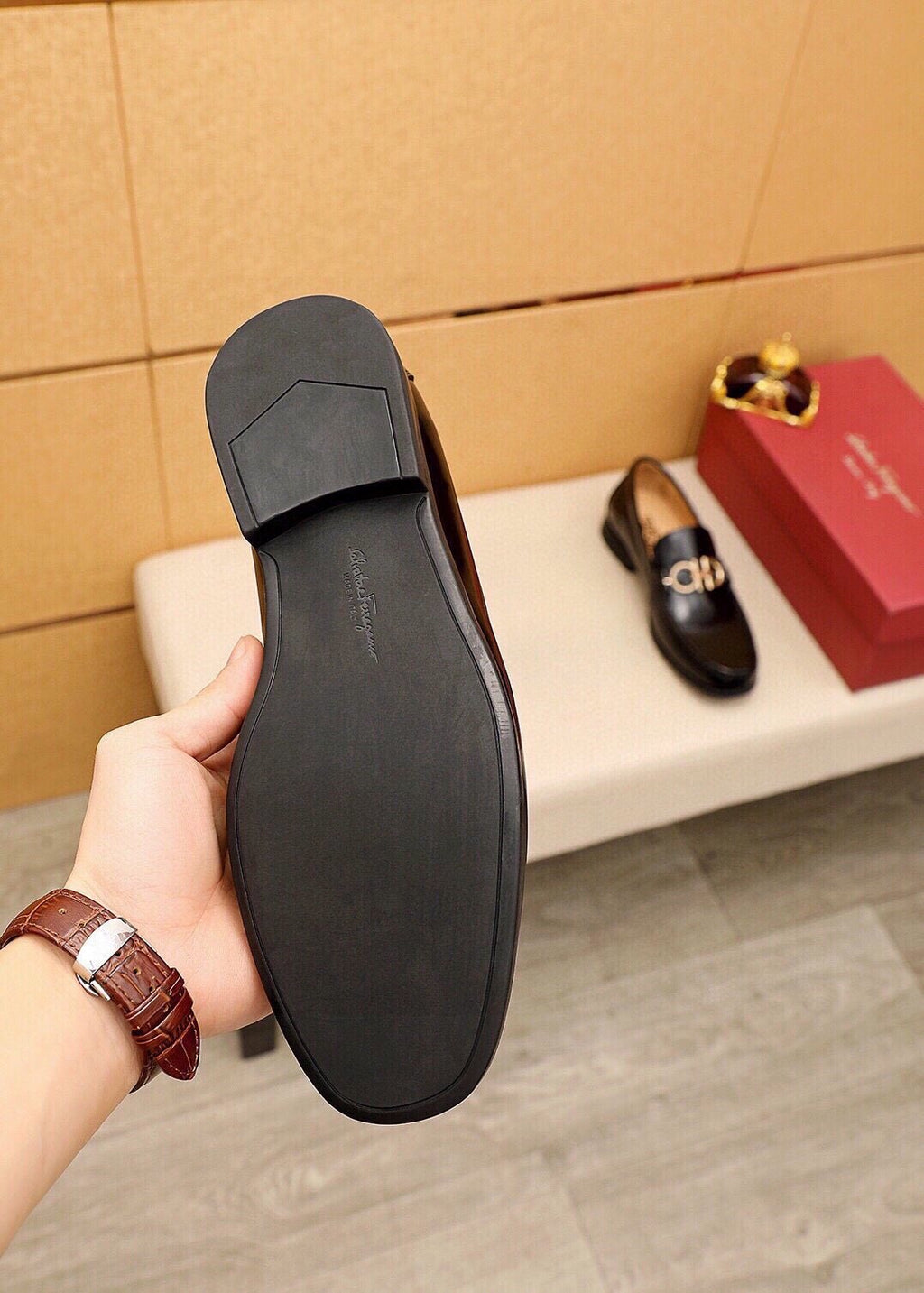 Ferragamo Black Hardware Loafers — detail