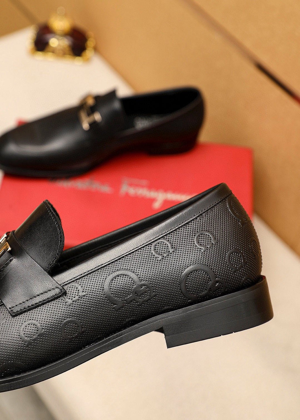 Ferragamo Black Silver-Buckle Loafers — detail
