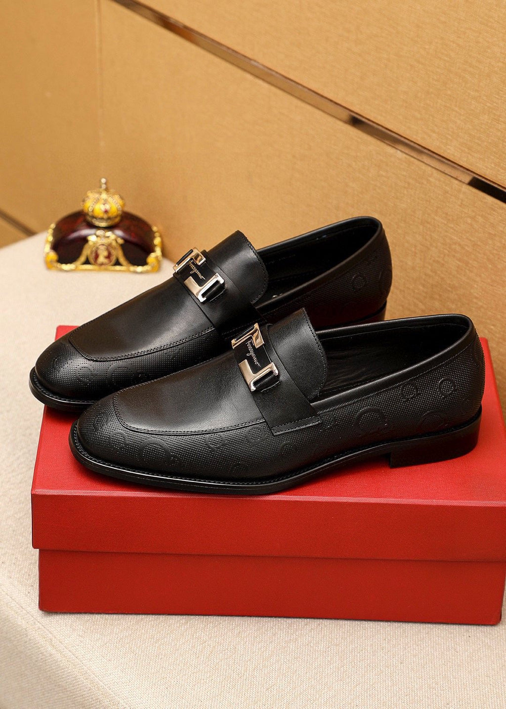 Ferragamo Black Silver-Buckle Loafers — front