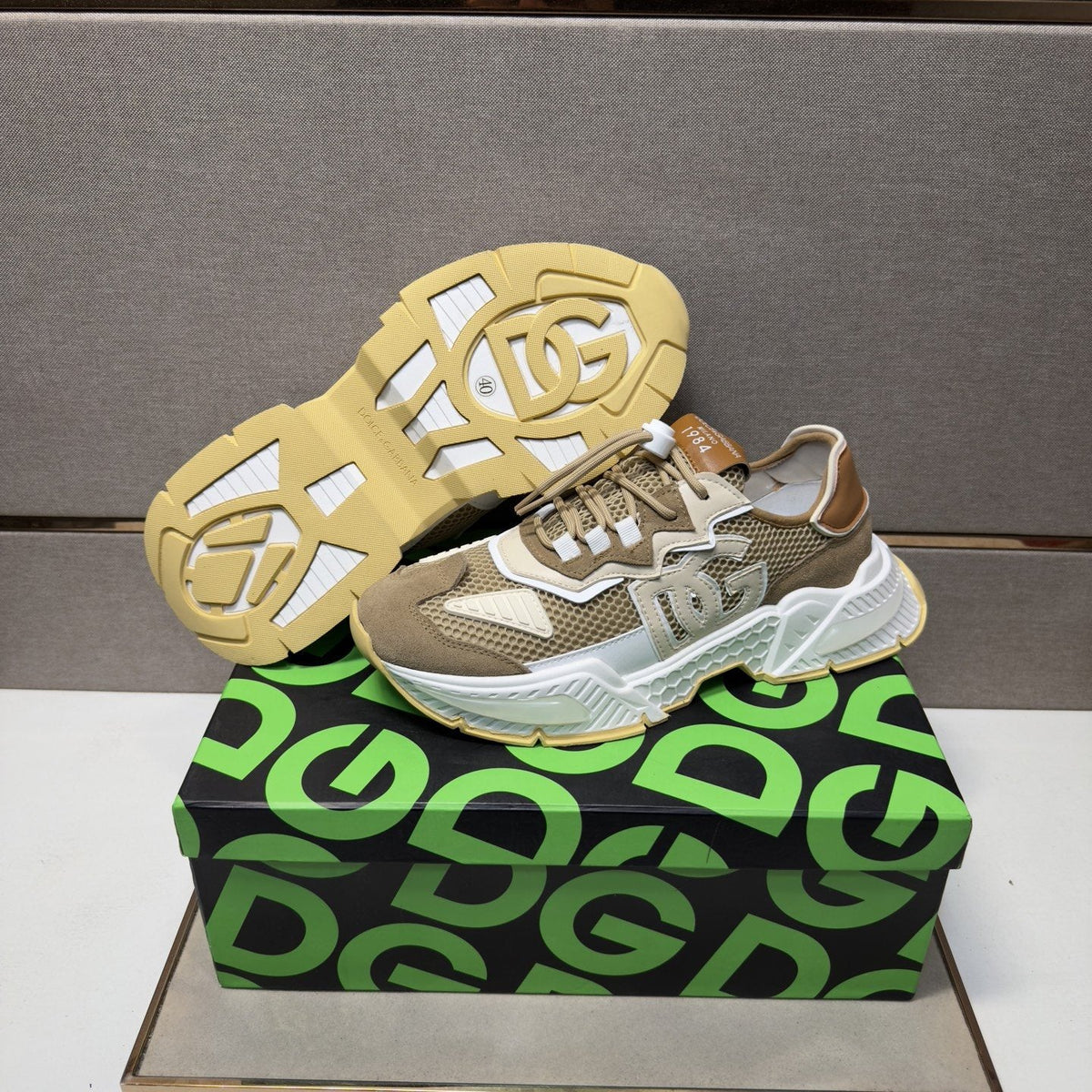 Dolce & Gabbana Taupe Mesh Panel Sneakers — side