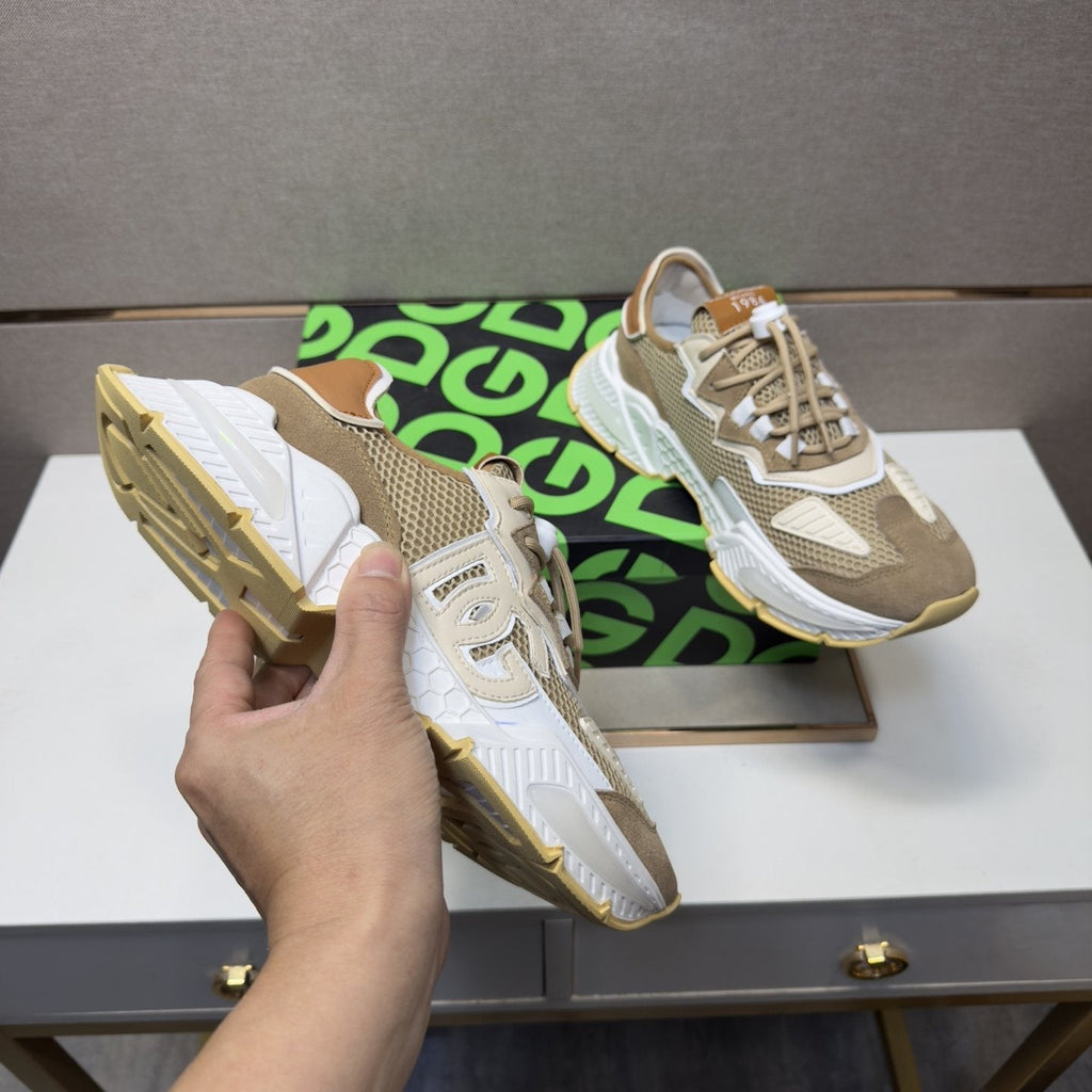 Dolce & Gabbana Taupe Mesh Panel Sneakers — model