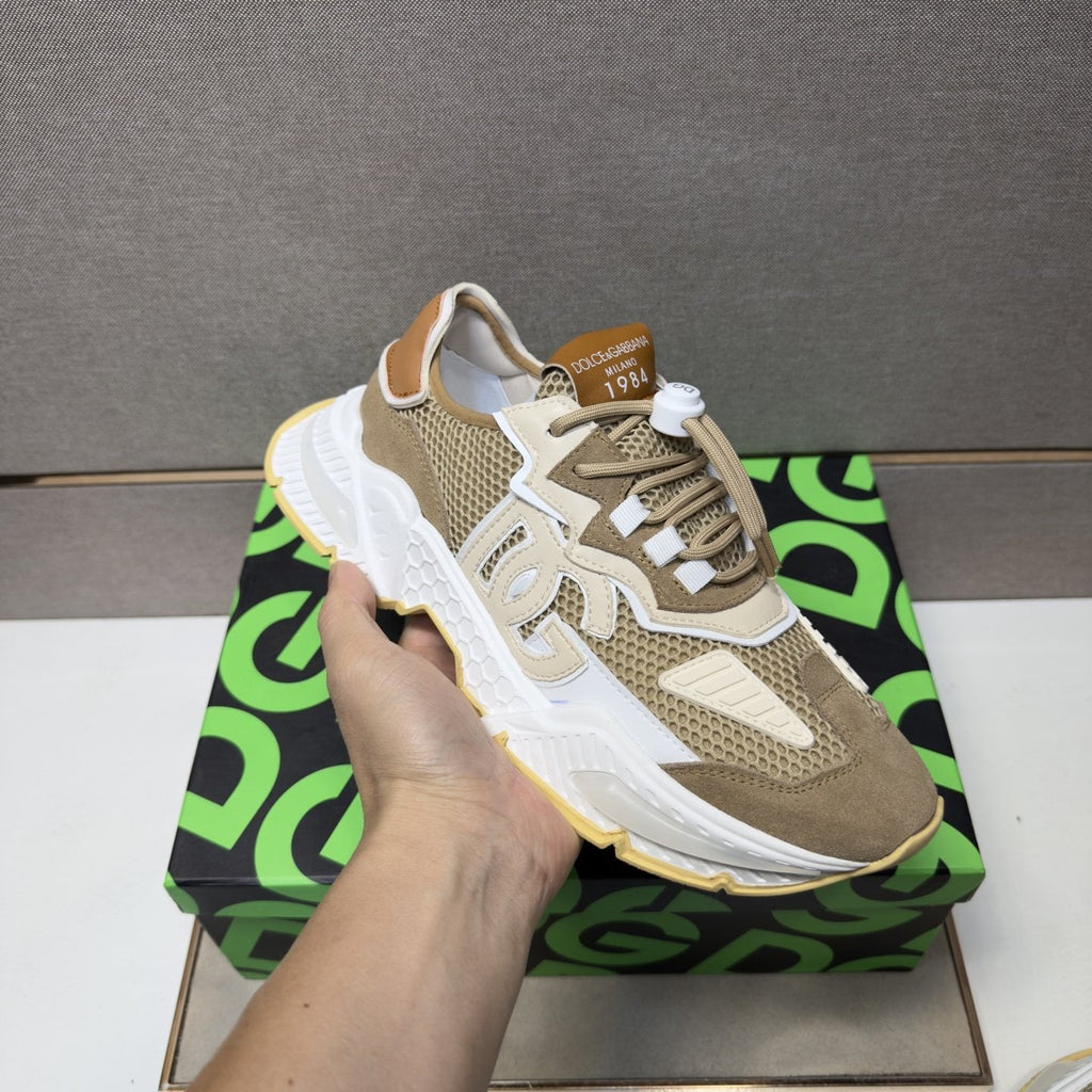 Dolce & Gabbana Taupe Mesh Panel Sneakers — model