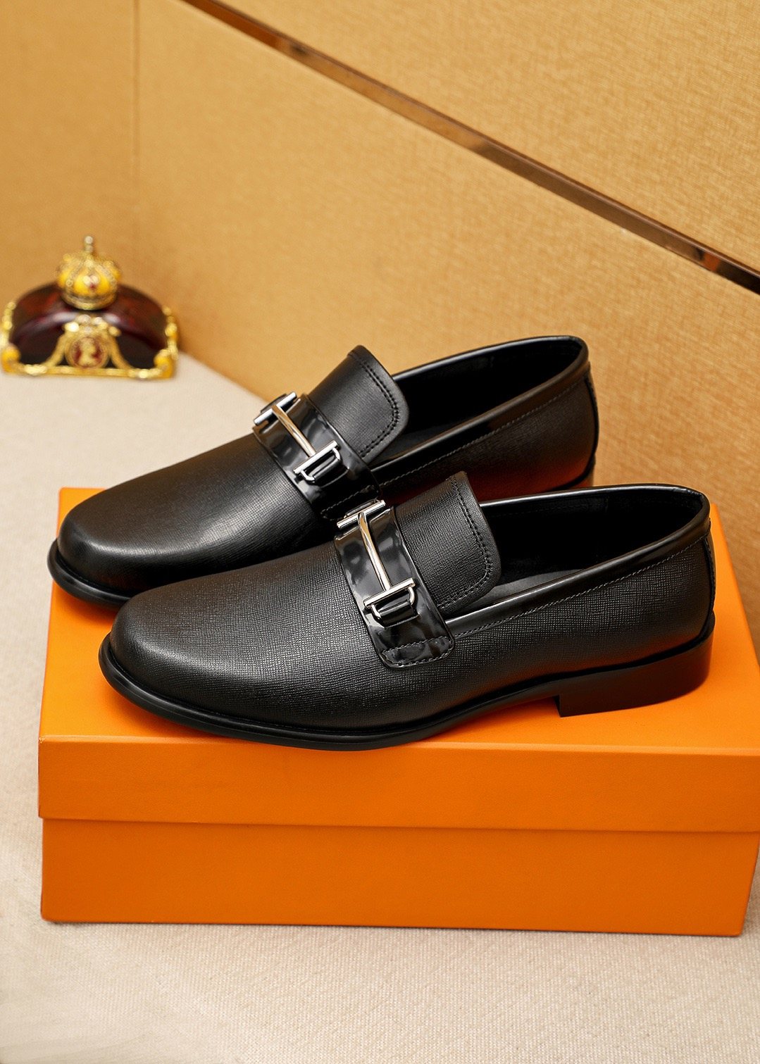 Hermès Black Hardware Slip-On Loafers — front