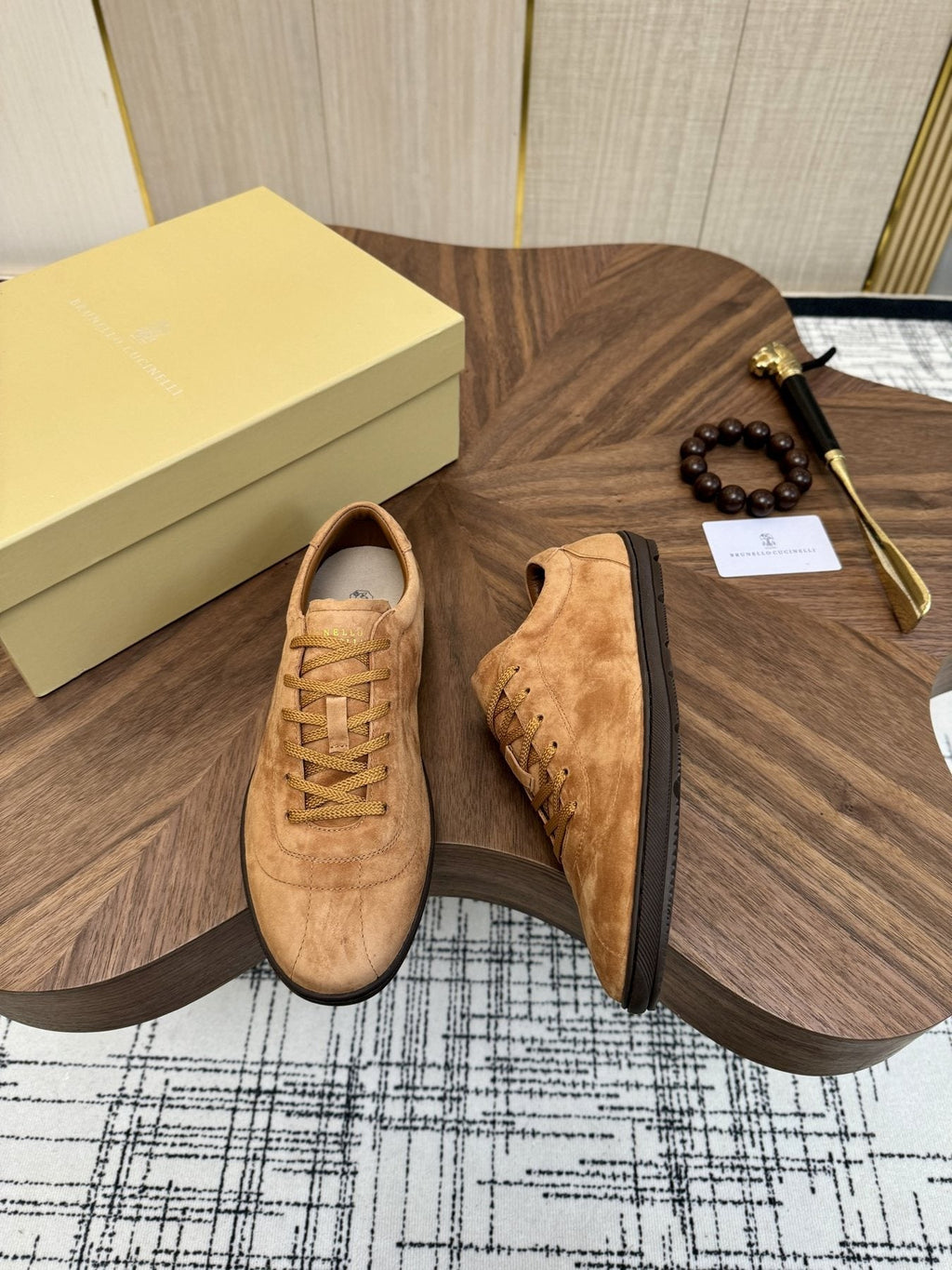 Brunello Cucinelli Tan Low-Top Sneakers — side