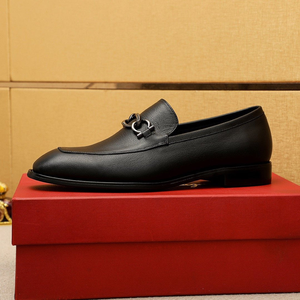 Ferragamo Black Metal Bit Loafers — hero