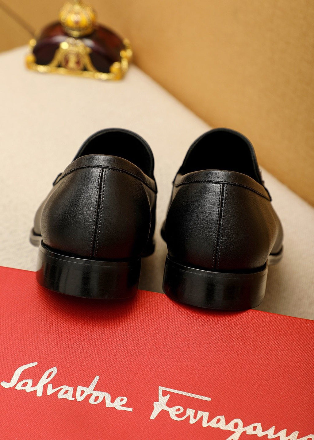 Ferragamo Black Metal Bit Loafers — back