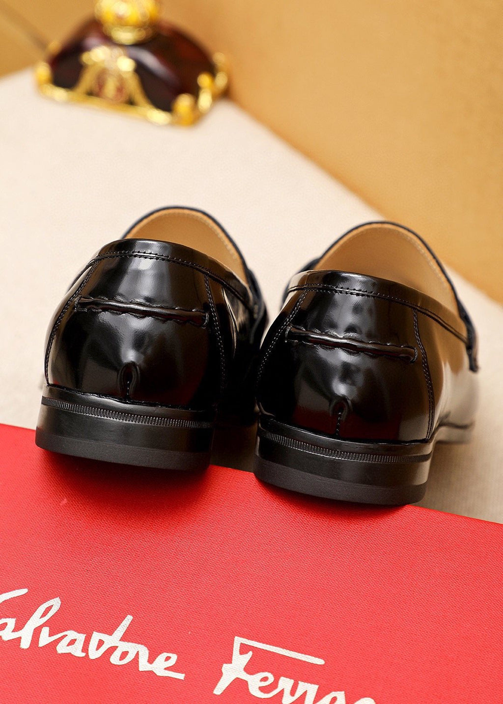 Ferragamo Black Buckle Leather Loafers — back