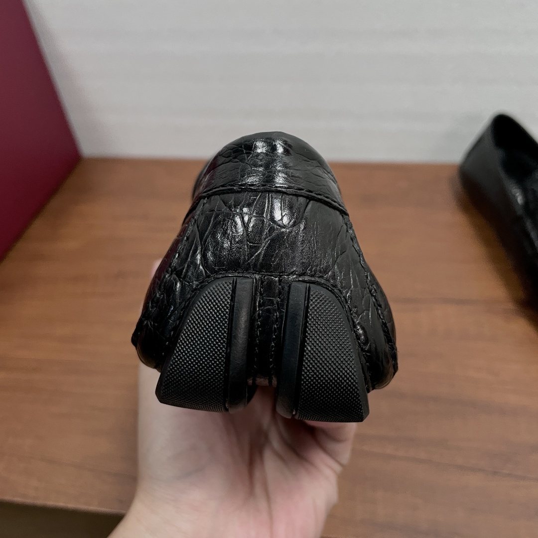 Ferragamo Black Crocodile-Embossed Driving Loafers — back