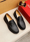Ferragamo Black Embossed Slip-On Shoes — hero