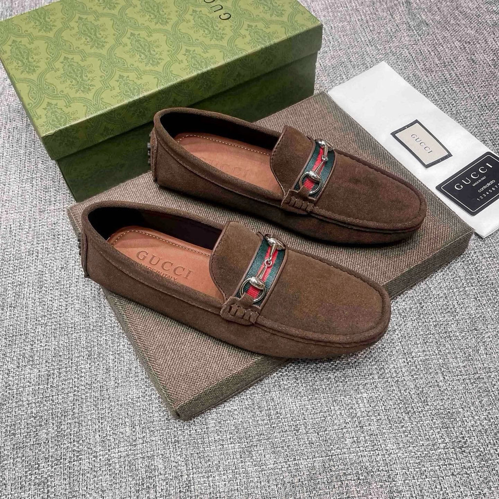 Gucci Brown Web Stripe Loafers — hero