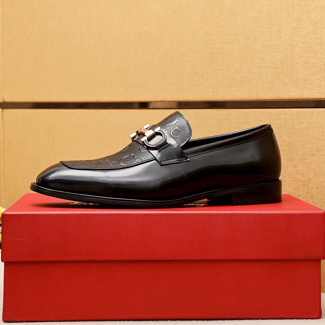 Ferragamo Black Buckle Loafers — side