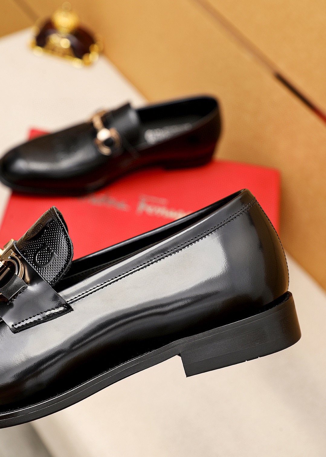 Ferragamo Black Buckle Loafers — detail
