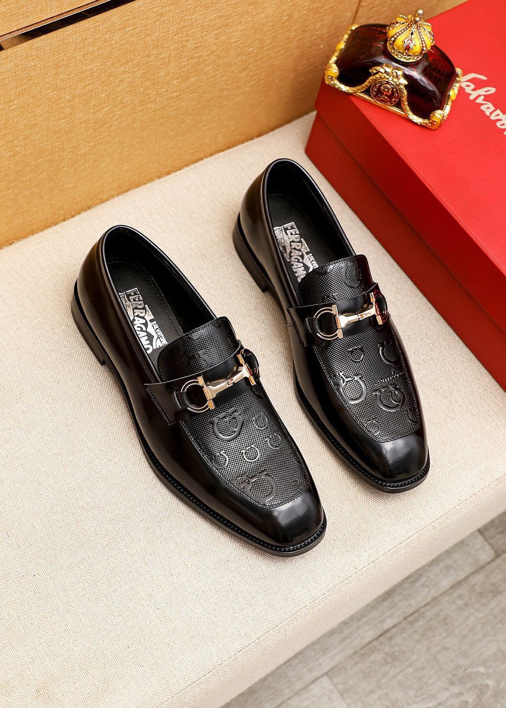 Ferragamo Black Buckle Loafers — hero